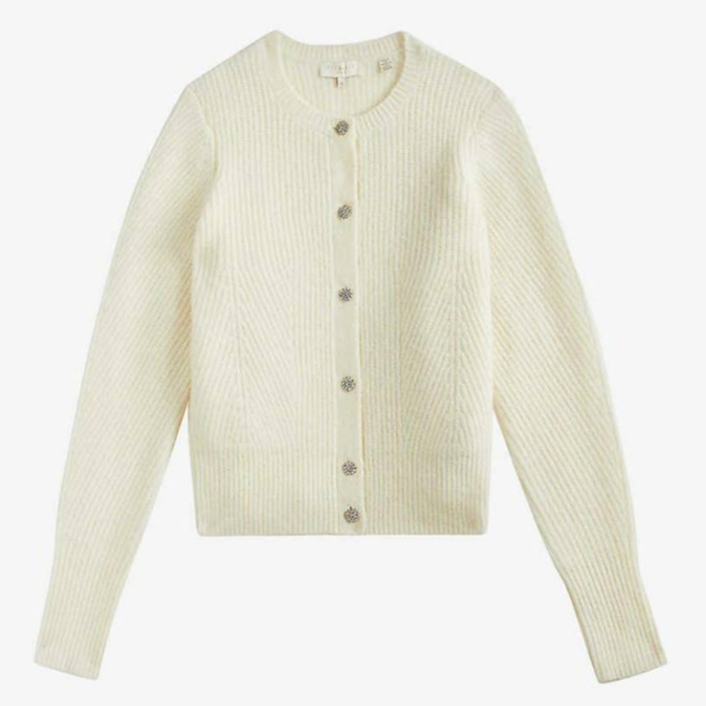 Ted Baker Rosi Wool Alpaca Embellished Button Knit Cardigan Sweater
